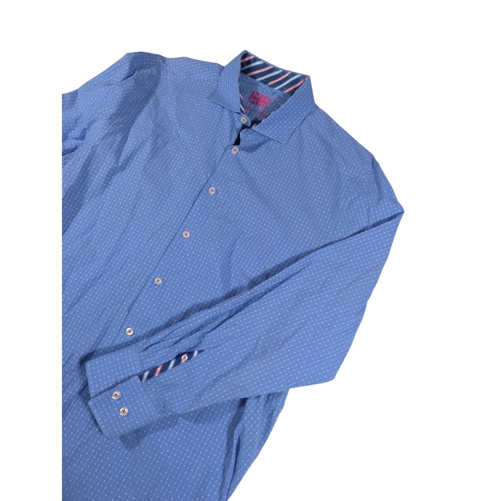 Michelsons London Shirt Mens L Blue Diamond Pattern Long Sleeve Button Down
